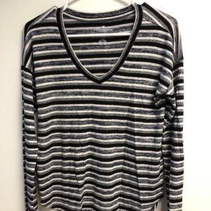Black, white and blue stripped long sleeve